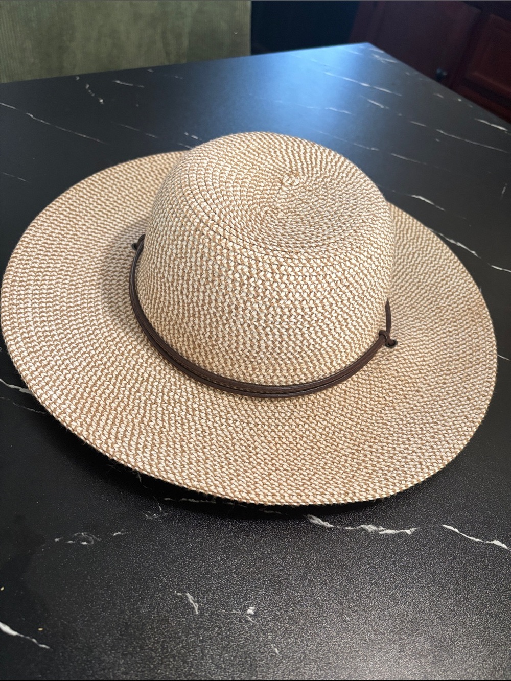 Solar Escape Woven Wide-Brim Straw Sun Hat with Brown Trim